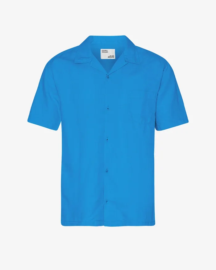 Shirts Colorfulstandard Men Linen Short Sleeved Shirt 8211 Pacific Blue