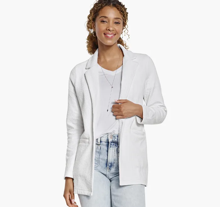Shirts Sweaters and Blazers Women Crinkle Knit Jacquard Blazer White Johnston and Murphy