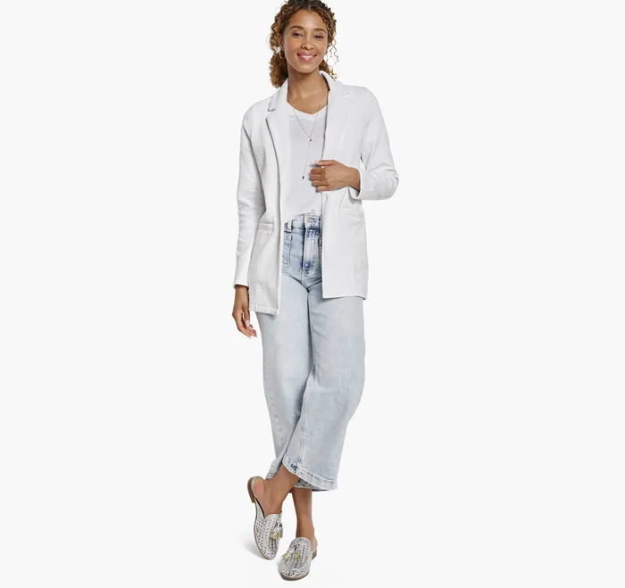 Shirts Sweaters and Blazers Women Crinkle Knit Jacquard Blazer White Johnston and Murphy