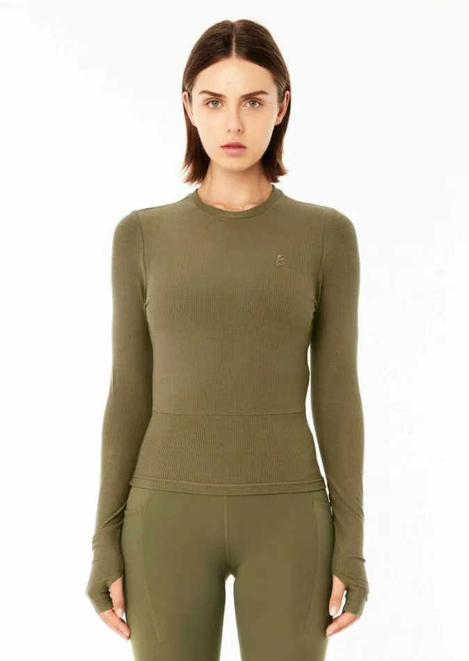 Shop FREE PLAY 20 LS RIB TEE IN KHAKI PE Nation Long Sleeve Tops