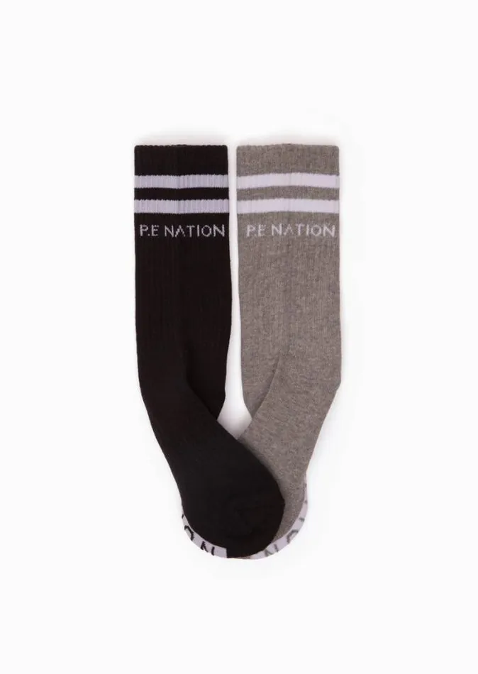 Shop MARATHON CREW SOCK TWIN PACK IN BLACKGREY PE Nation Socks