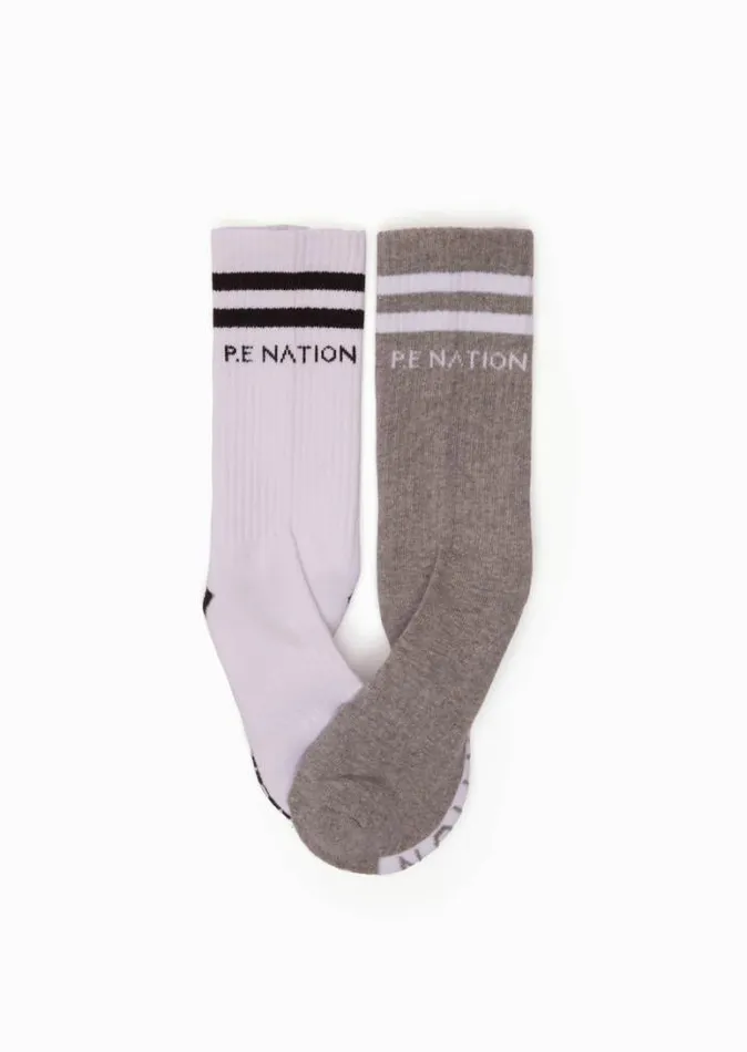 Shop MARATHON CREW SOCK TWIN PACK IN WHITEGREY PE Nation Socks