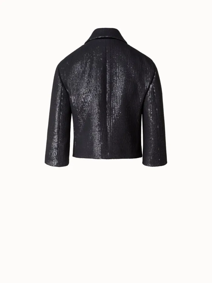 Short Boxy Silk Sequin Jacket Black Women Akris Jackets