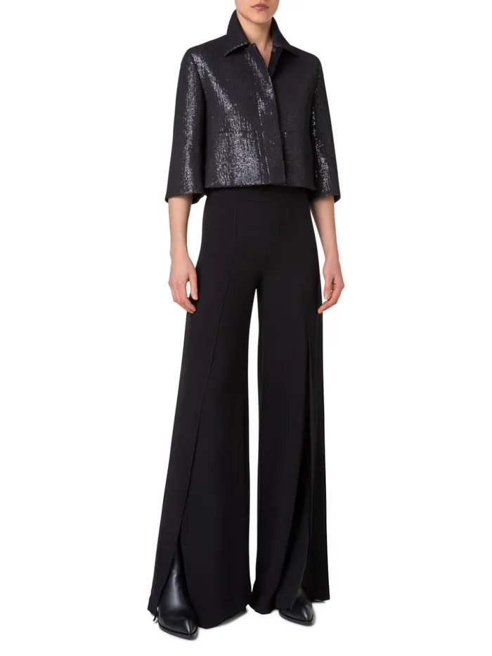 Short Boxy Silk Sequin Jacket Black Women Akris Jackets