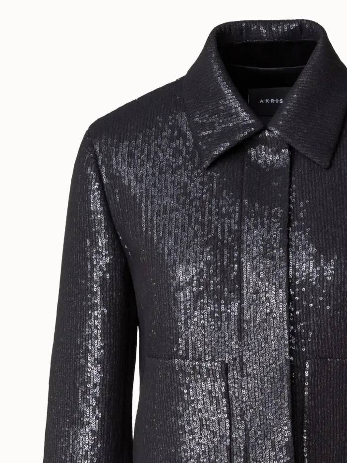 Short Boxy Silk Sequin Jacket Black Women Akris Jackets