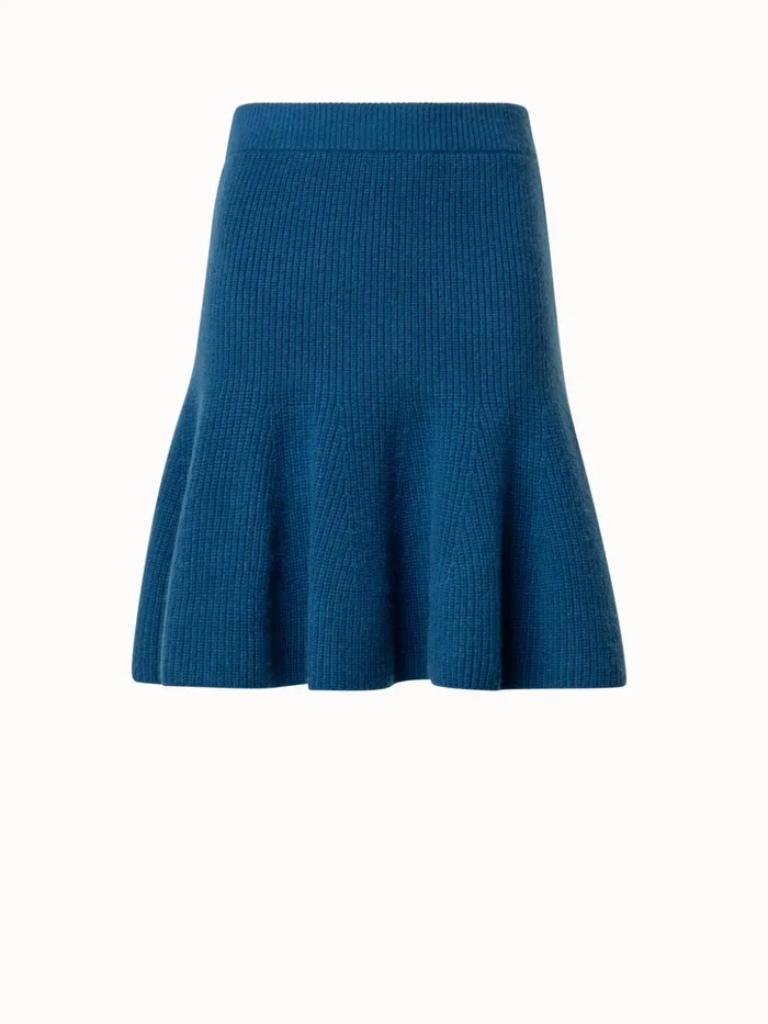 Short Cashmere ALine Rib Knit Skirt Medium Denim Women Akris Knitwear