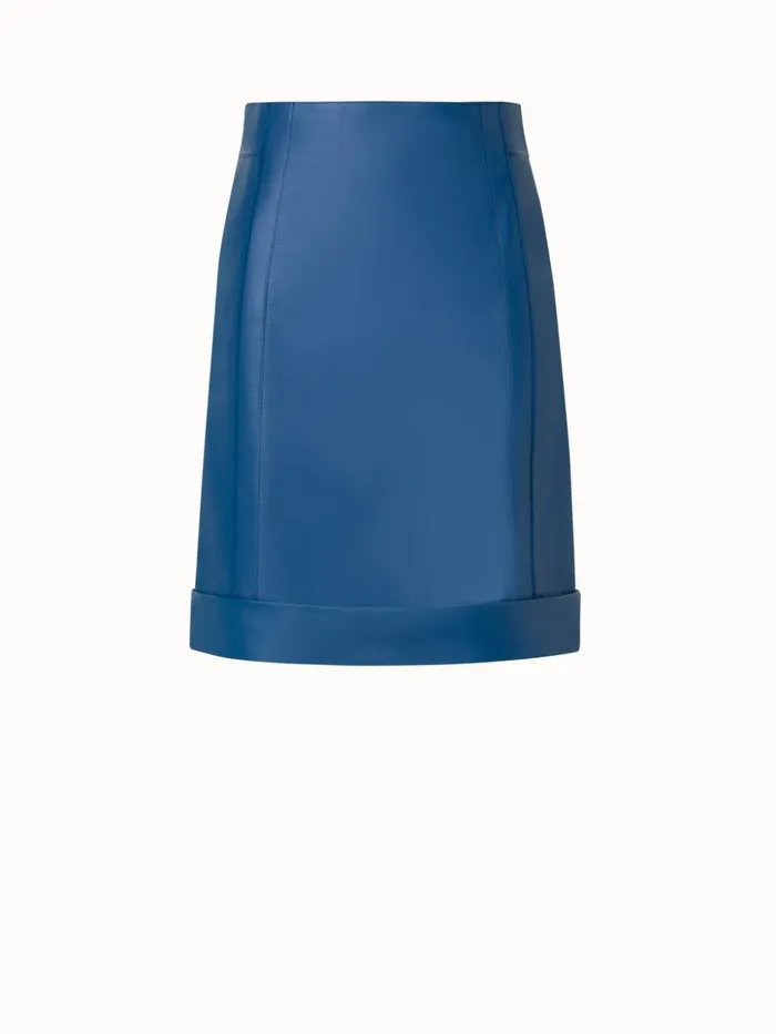 Short Fitted Leather Skirt Denim Women Akris Skirts