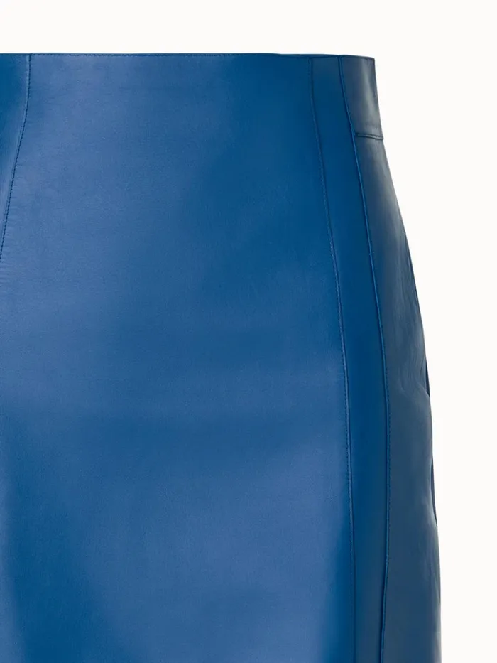 Short Fitted Leather Skirt Denim Women Akris Skirts