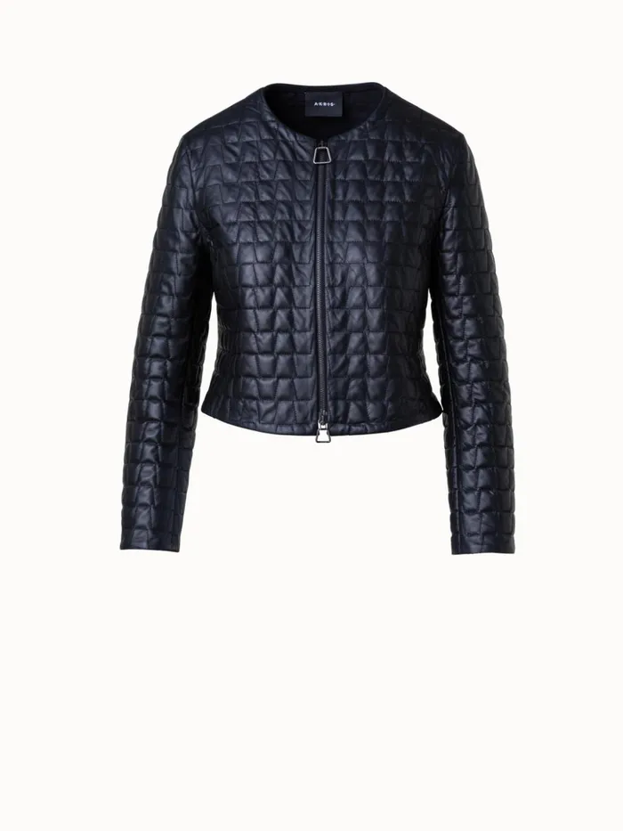 Short Quilted Leather Jacket Black Women Akris Jackets