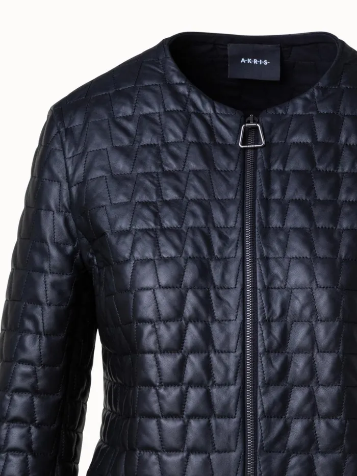 Short Quilted Leather Jacket Black Women Akris Jackets