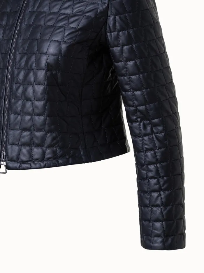 Short Quilted Leather Jacket Black Women Akris Jackets
