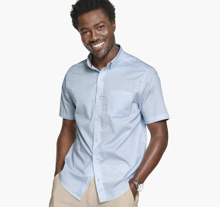 ShortSleeve Shirts Johnston and Murphy Men Printed ShortSleeve Shirt Blue Diamond