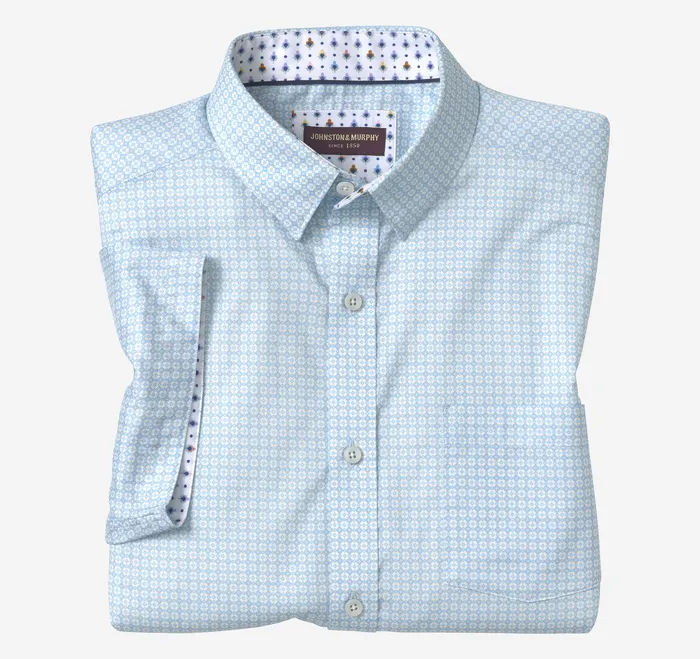ShortSleeve Shirts Johnston and Murphy Men Printed ShortSleeve Shirt Blue Diamond