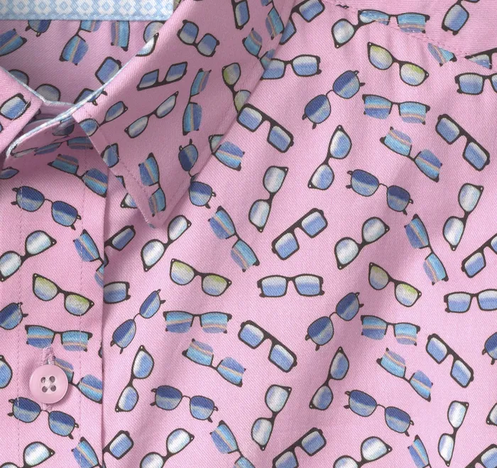 ShortSleeve Shirts Men Printed ShortSleeve Shirt Pink Sunglasses Johnston and Murphy