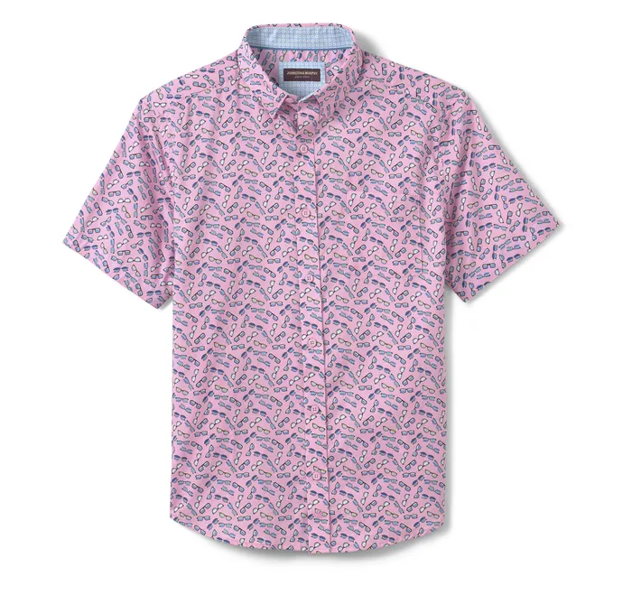 ShortSleeve Shirts Men Printed ShortSleeve Shirt Pink Sunglasses Johnston and Murphy