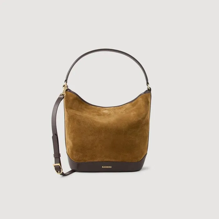Shoulder Bags WomenMen SANDRO Suede And Leather Bucket Bag Tangoso Camel