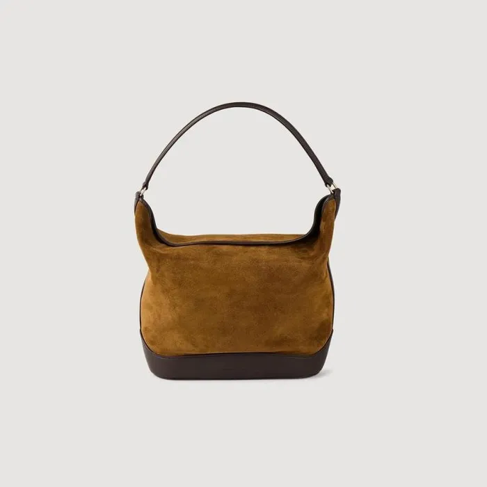 Shoulder Bags WomenMen SANDRO Suede And Leather Bucket Bag Tangoso Camel