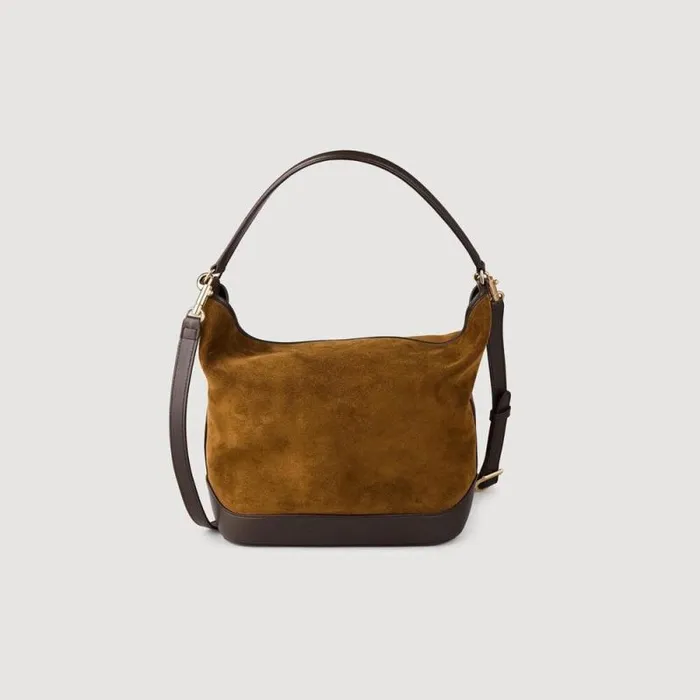 Shoulder Bags WomenMen SANDRO Suede And Leather Bucket Bag Tangoso Camel