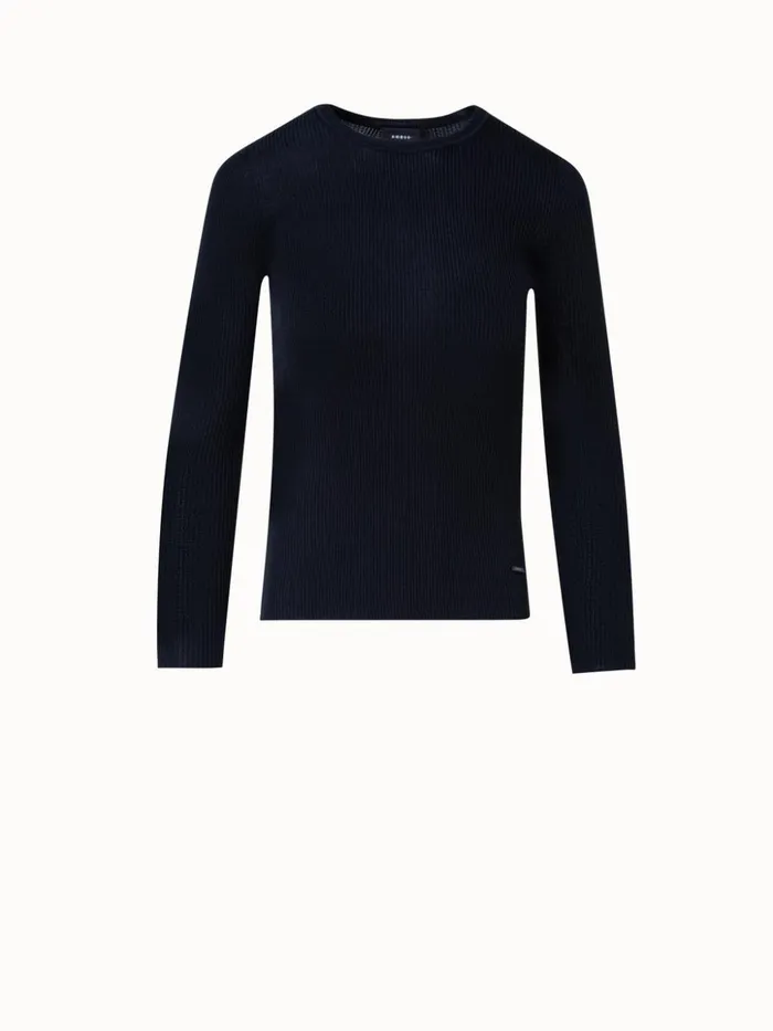 Silk Cotton Rib Knit Sweater Black Women Akris Knitwear