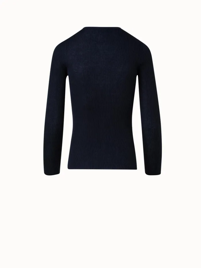 Silk Cotton Rib Knit Sweater Black Women Akris Knitwear