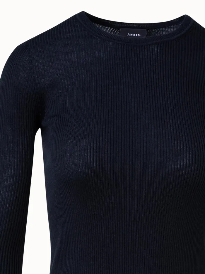 Silk Cotton Rib Knit Sweater Black Women Akris Knitwear