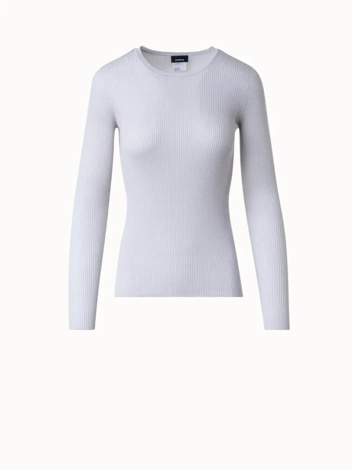 Silk Cotton Seamless Rib Knit Pullover Greige Women Akris Knitwear