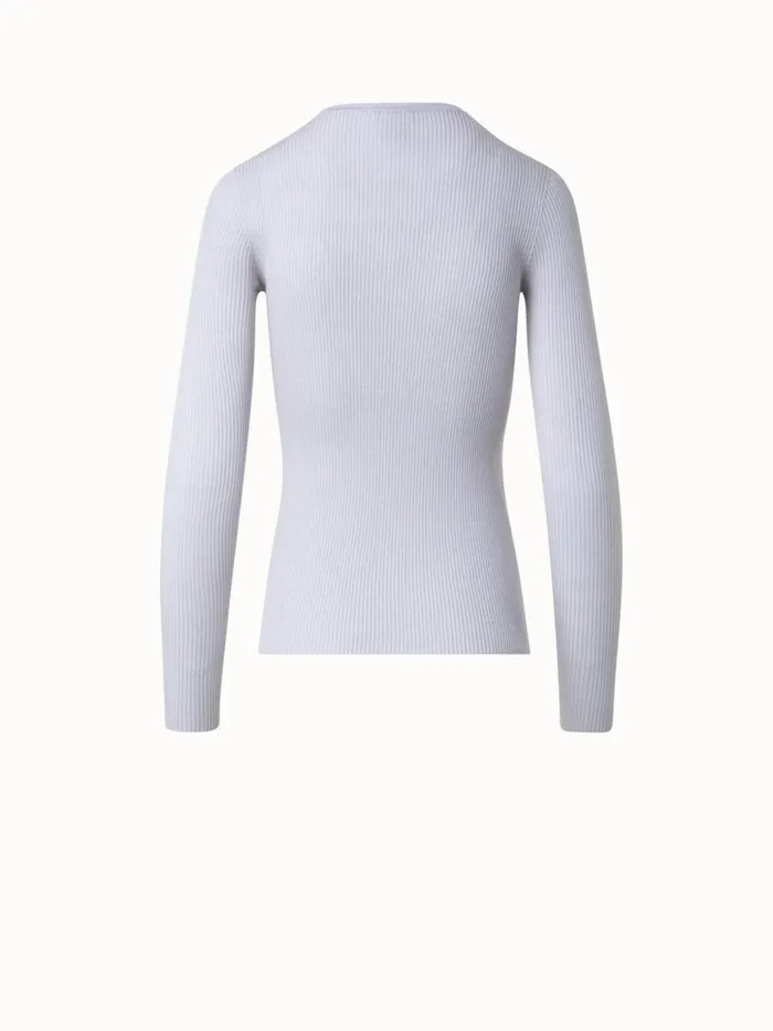 Silk Cotton Seamless Rib Knit Pullover Greige Women Akris Knitwear