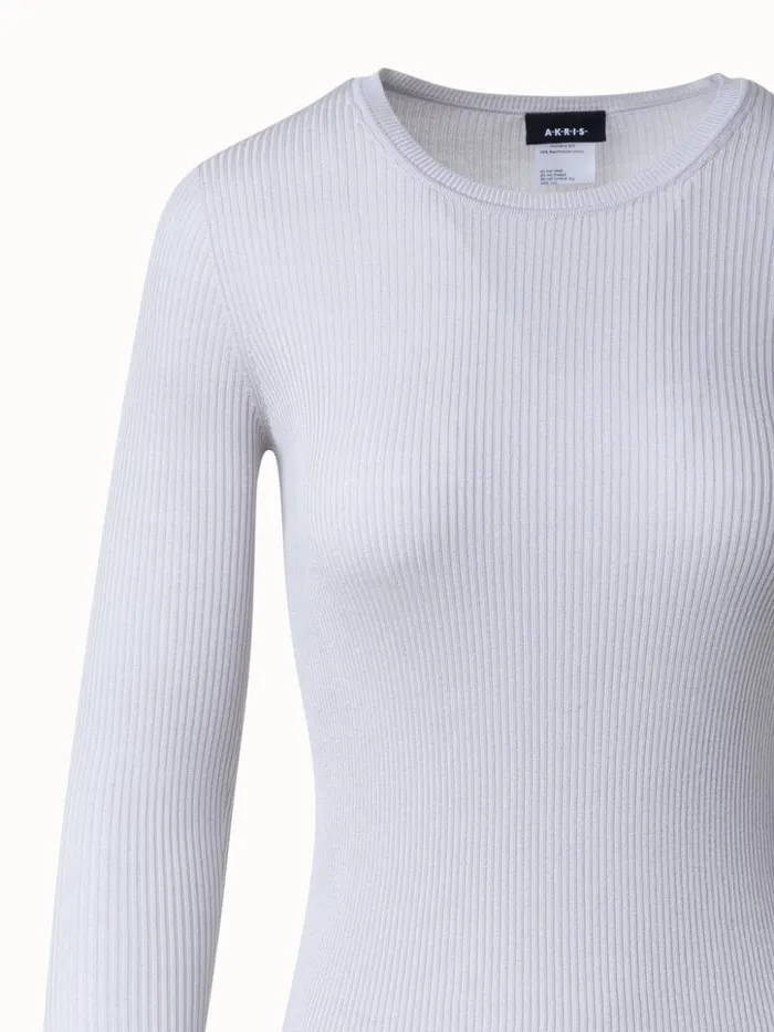 Silk Cotton Seamless Rib Knit Pullover Greige Women Akris Knitwear