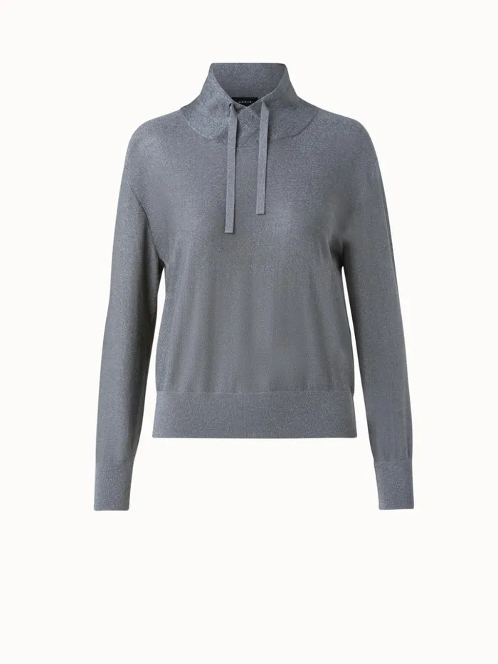 Silk Lurex Cowl Neck Knit Pullover Slate Women Akris Knitwear