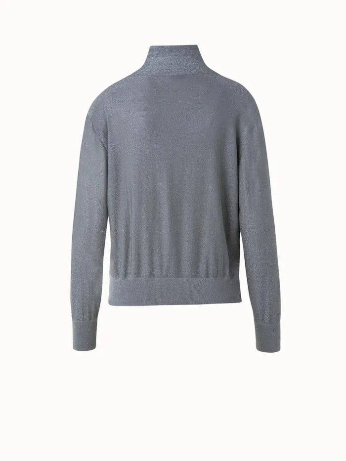 Silk Lurex Cowl Neck Knit Pullover Slate Women Akris Knitwear