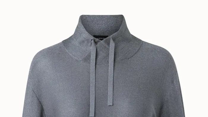 Silk Lurex Cowl Neck Knit Pullover Slate Women Akris Knitwear
