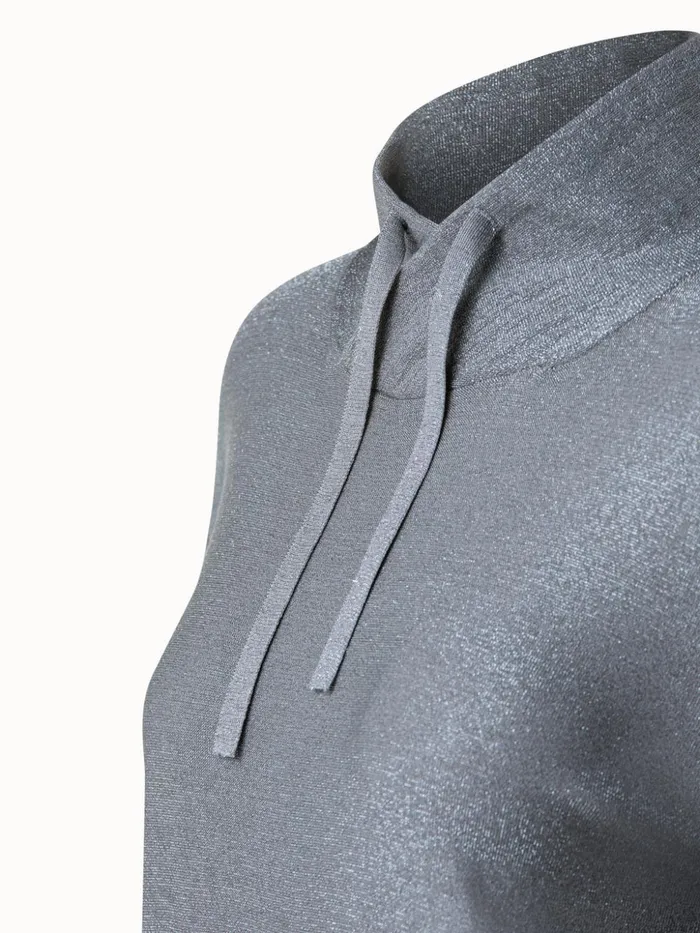 Silk Lurex Cowl Neck Knit Pullover Slate Women Akris Knitwear