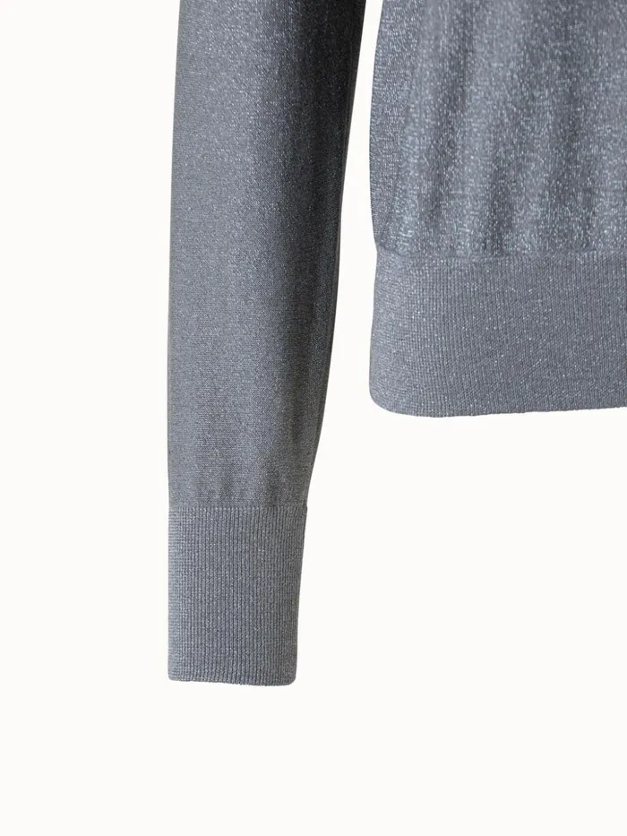 Silk Lurex Cowl Neck Knit Pullover Slate Women Akris Knitwear
