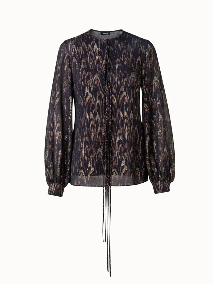 Silk Lurex Jacquard Blouse Blackgold Women Akris Blouses