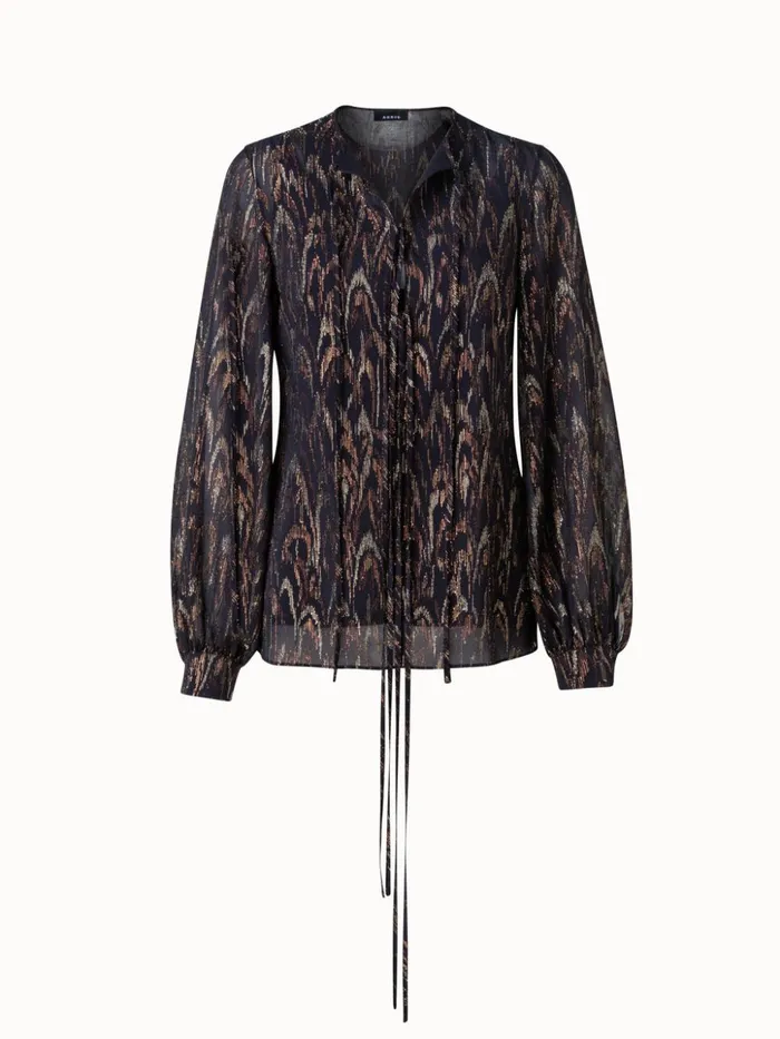Silk Lurex Jacquard Blouse Blackgold Women Akris Blouses