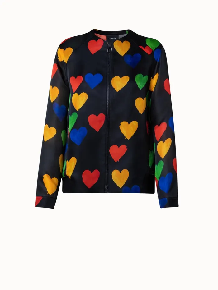 Silk Organza Bomber Jacket With Hearts Print Blackmulticolor Women Akris Jackets