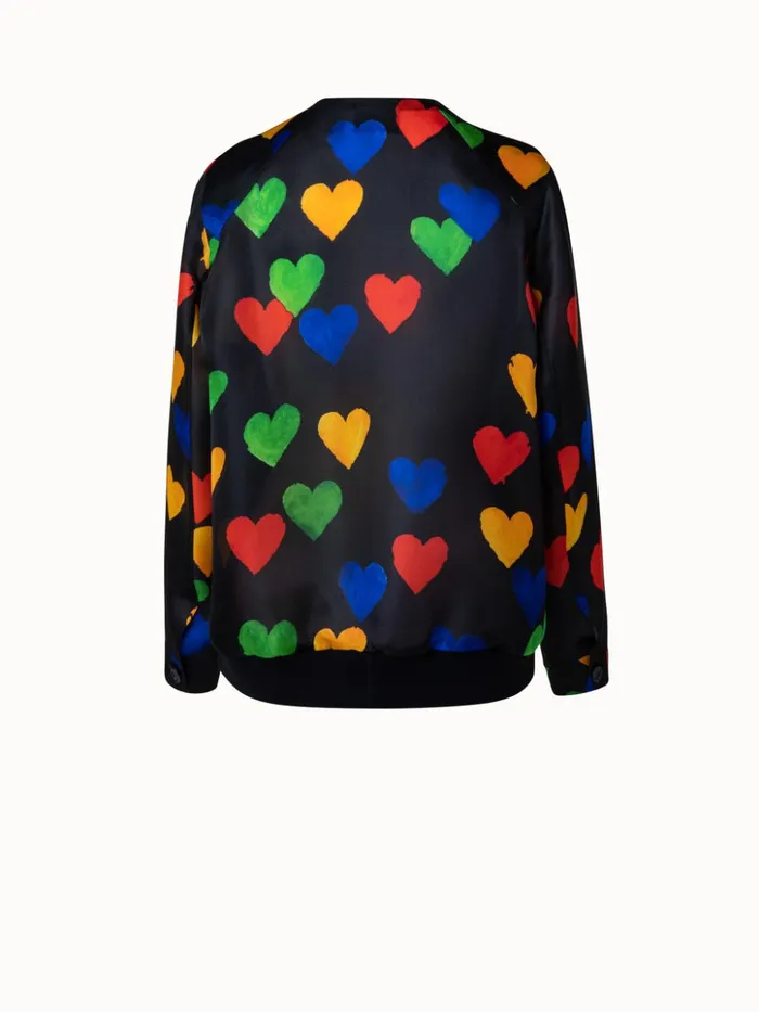 Silk Organza Bomber Jacket With Hearts Print Blackmulticolor Women Akris Jackets