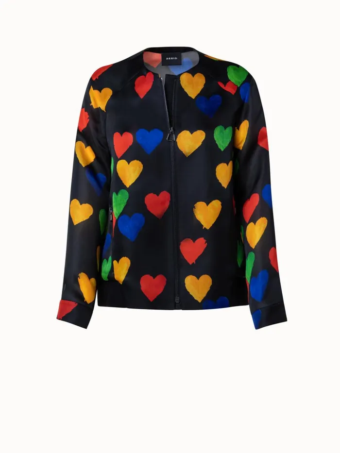 Silk Organza Bomber Jacket With Hearts Print Blackmulticolor Women Akris Jackets