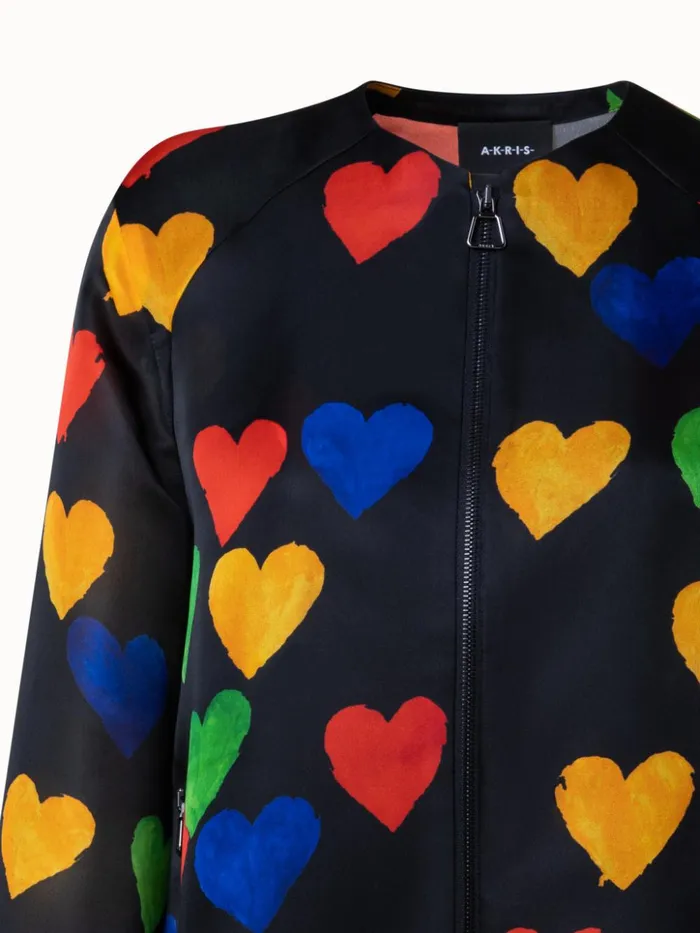 Silk Organza Bomber Jacket With Hearts Print Blackmulticolor Women Akris Jackets