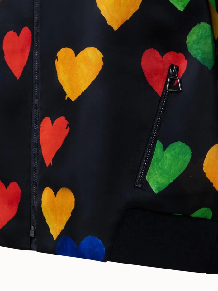 Silk Organza Bomber Jacket With Hearts Print Blackmulticolor Women Akris Jackets
