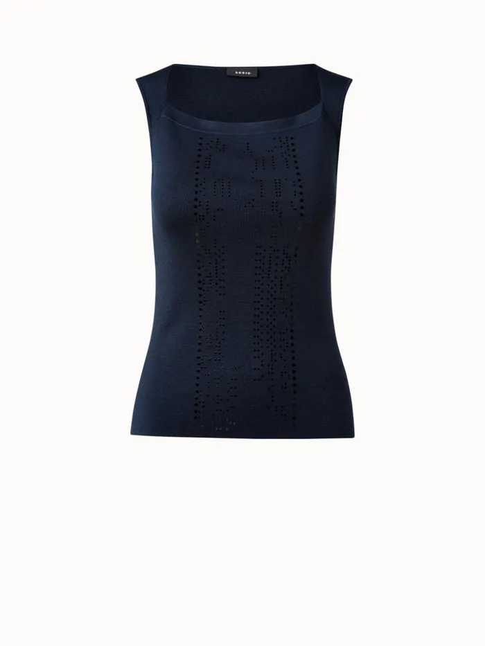Silk Stretch Punchcard Application Knit Top Deep Blue Women Akris Knitwear