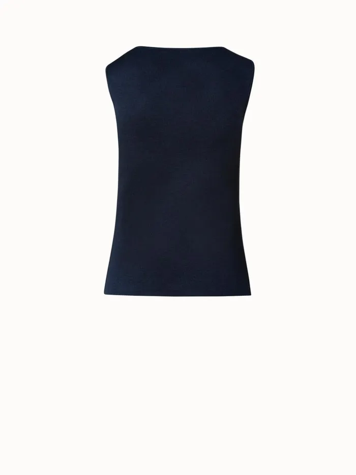 Silk Stretch Punchcard Application Knit Top Deep Blue Women Akris Knitwear