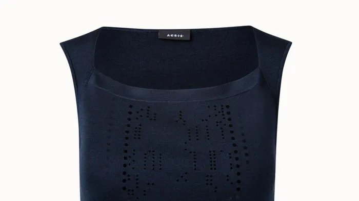 Silk Stretch Punchcard Application Knit Top Deep Blue Women Akris Knitwear