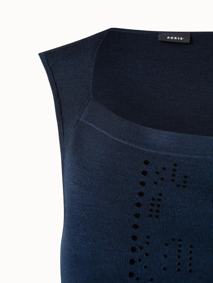 Silk Stretch Punchcard Application Knit Top Deep Blue Women Akris Knitwear