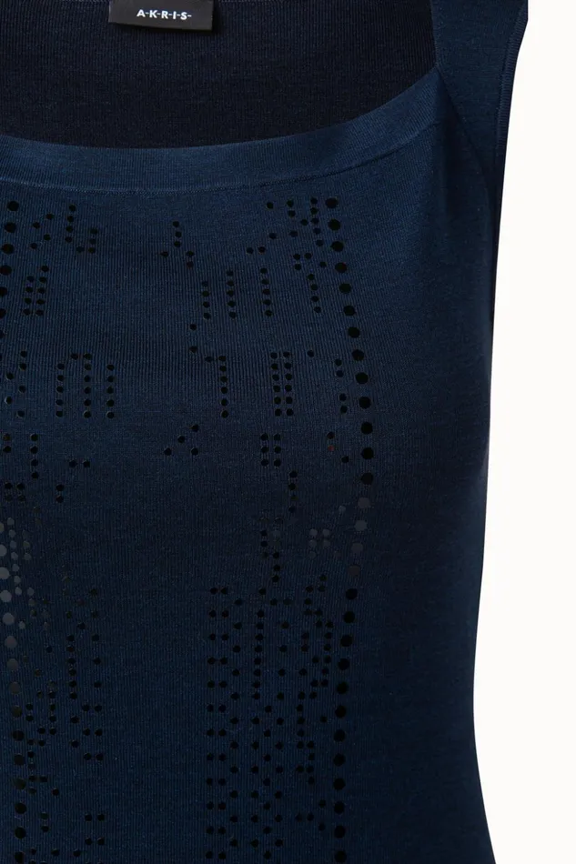 Silk Stretch Punchcard Application Knit Top Deep Blue Women Akris Knitwear
