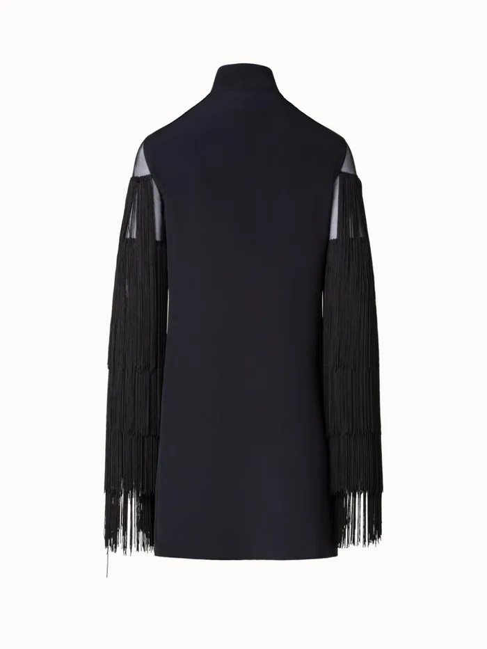 Silk Tunic Blouse With Fringes Sleeves Black Women Akris Blouses