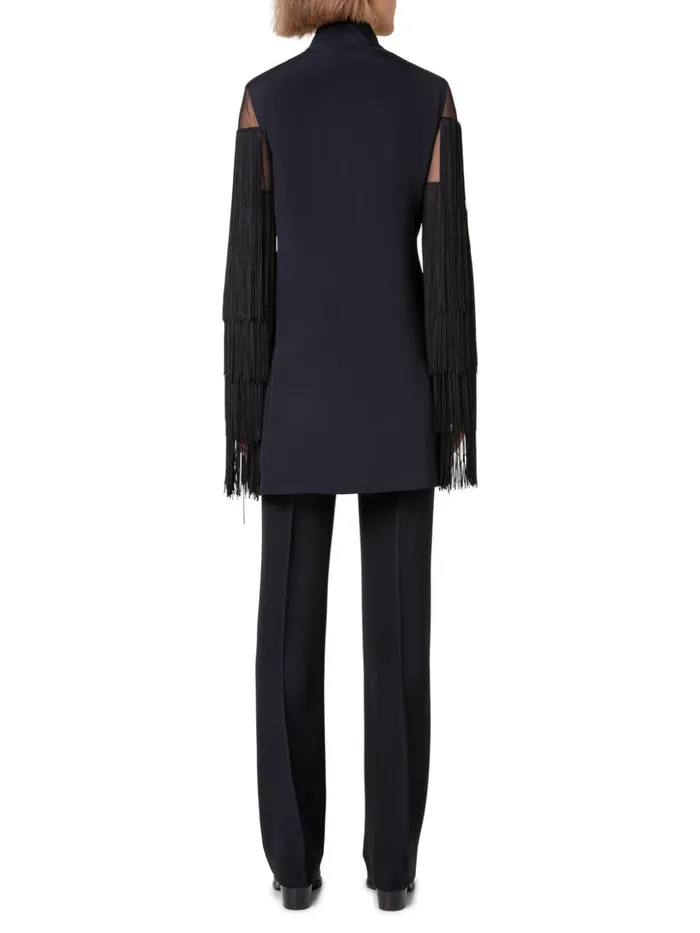 Silk Tunic Blouse With Fringes Sleeves Black Women Akris Blouses