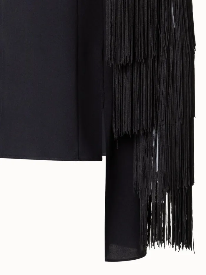 Silk Tunic Blouse With Fringes Sleeves Black Women Akris Blouses