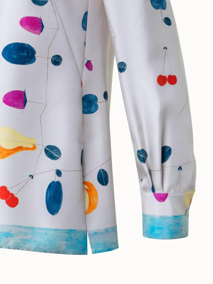 Silk Tunic Blouse With Fruits Print Greigemulticolor Women Akris Blouses