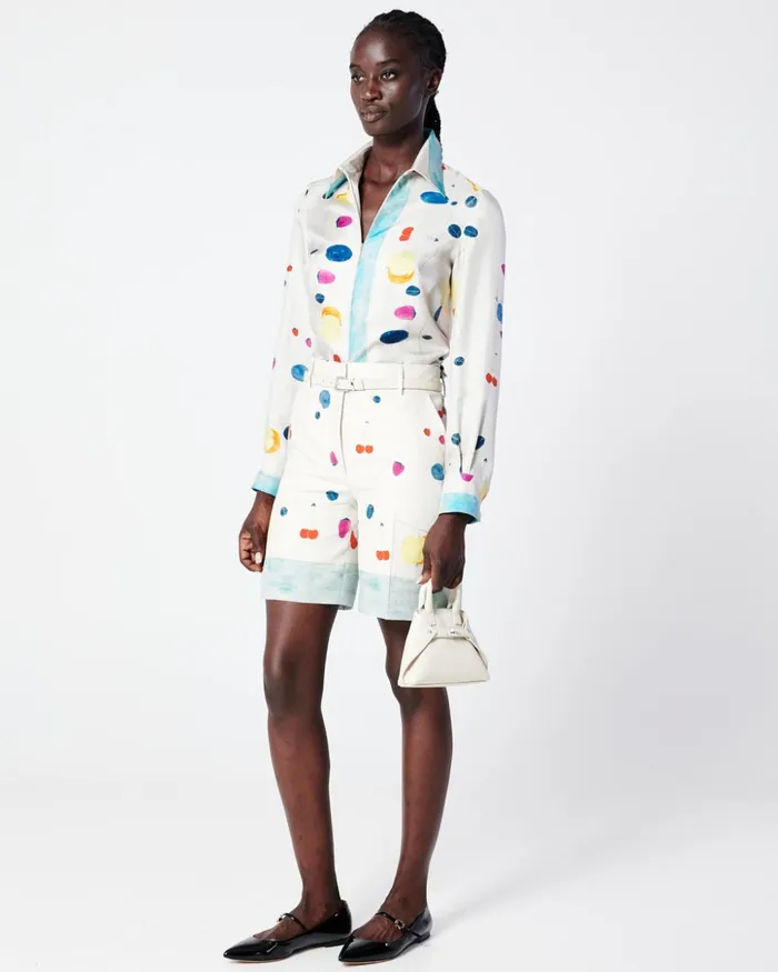 Silk Tunic Blouse With Fruits Print Greigemulticolor Women Akris Blouses